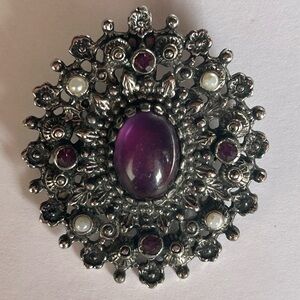 Sarah Coventry Silver and Purple Brooch as is. Read.